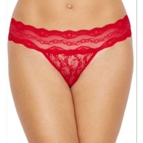 B. tempt'd by Wacoal Red Mesh Lace Floral Sexy Feminine Thong - Picture 1 of 12